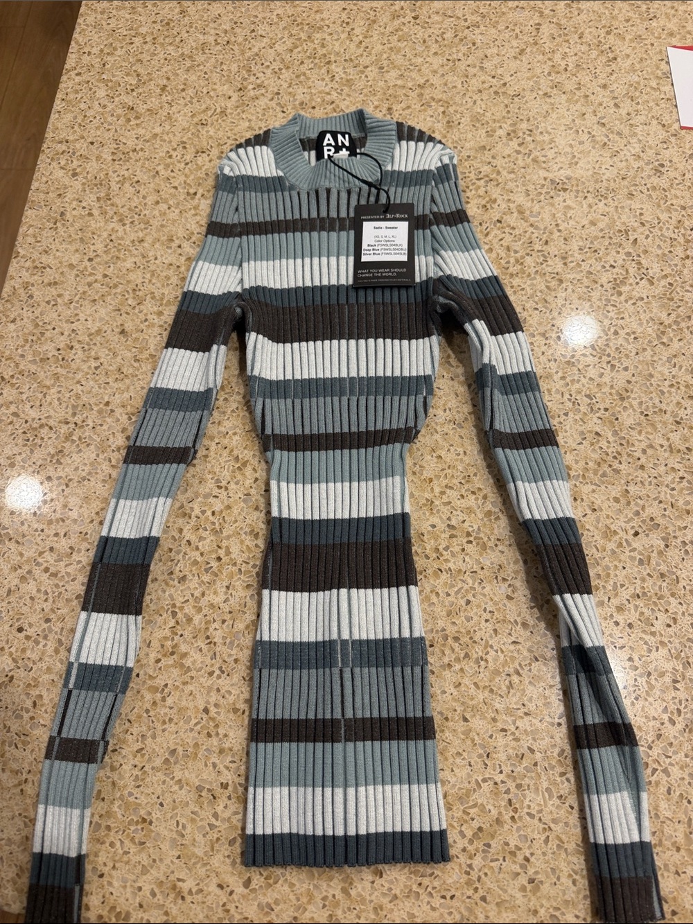 Alp N Rock Striped Ribbed Crewneck Sweater in Blue, White & Brown